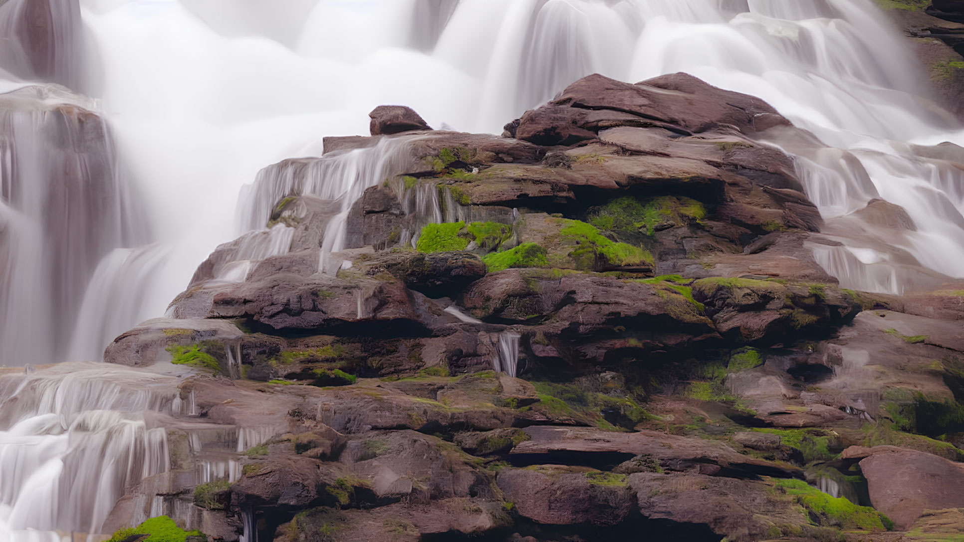 Cascading Waterfall Over Moss-Covered Rocks