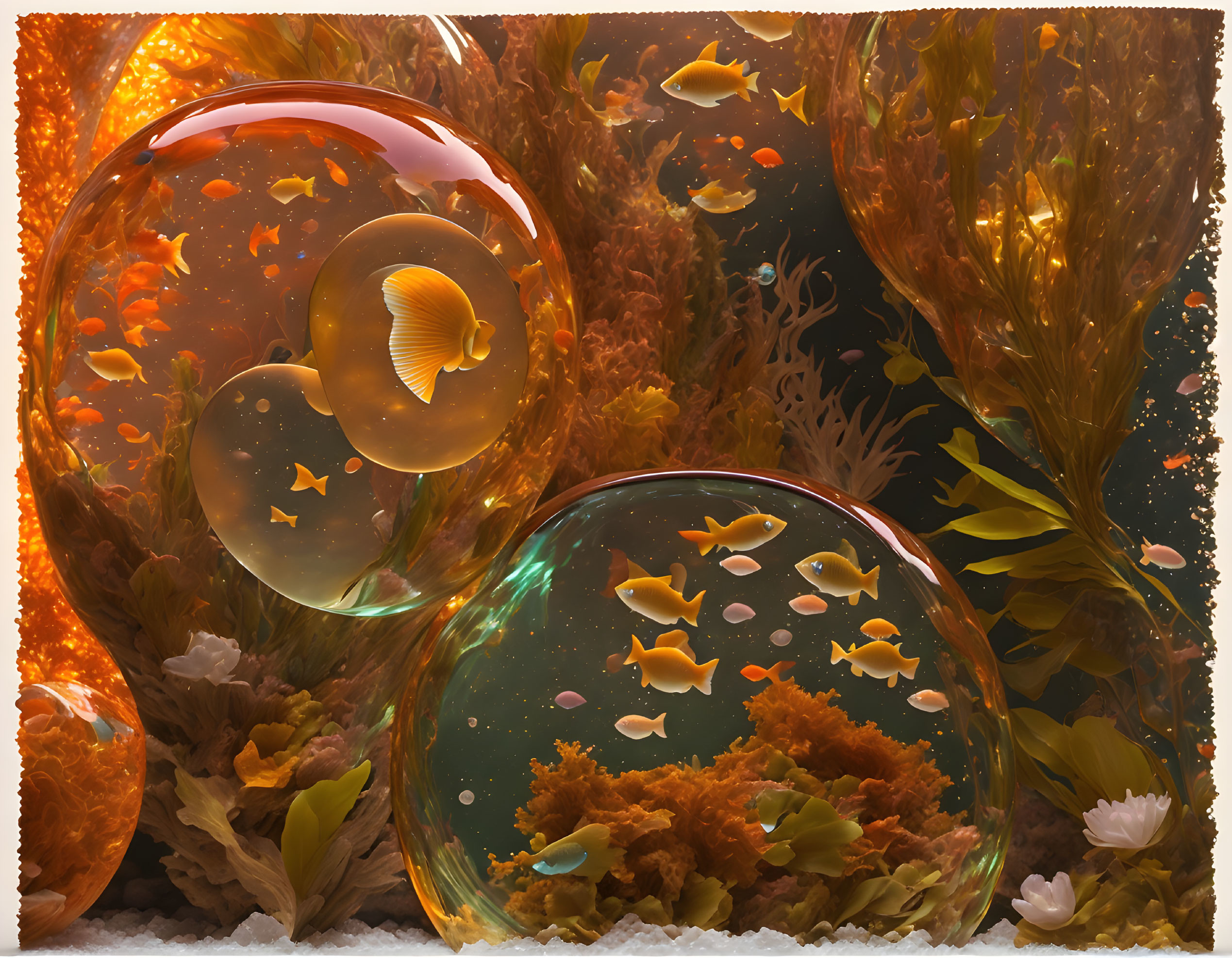 Colorful Underwater Scene with Fish, Bubbles, and Corals