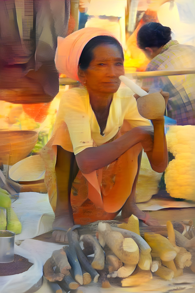 Cambodian street woman smoking