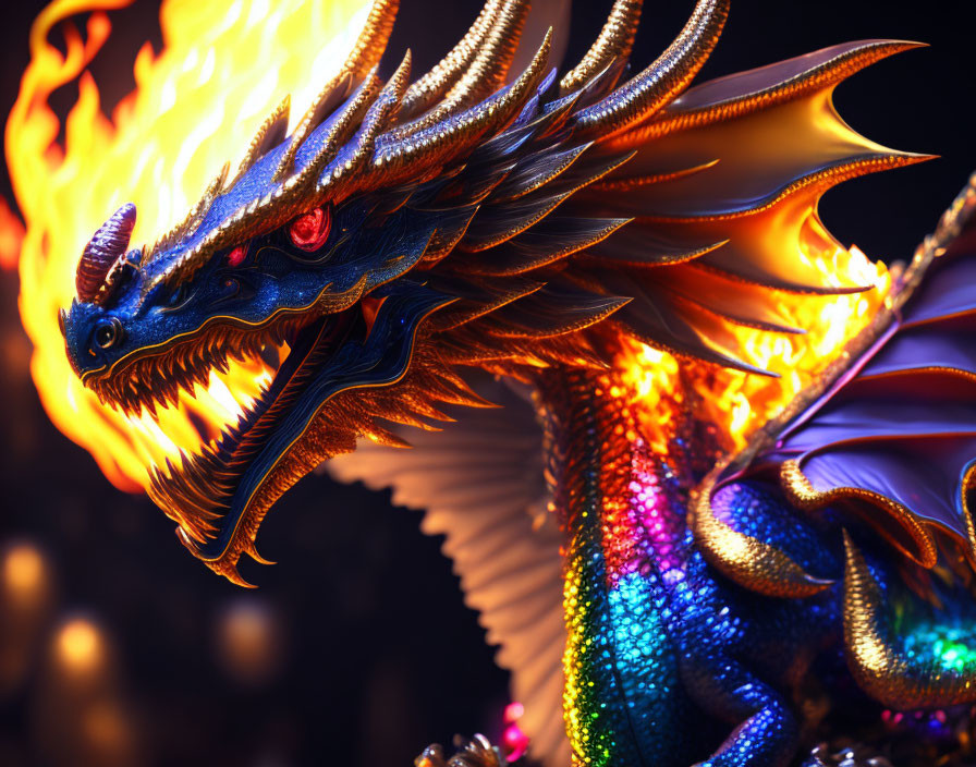 Colorful Dragon with Shimmering Scales and Fiery Breath