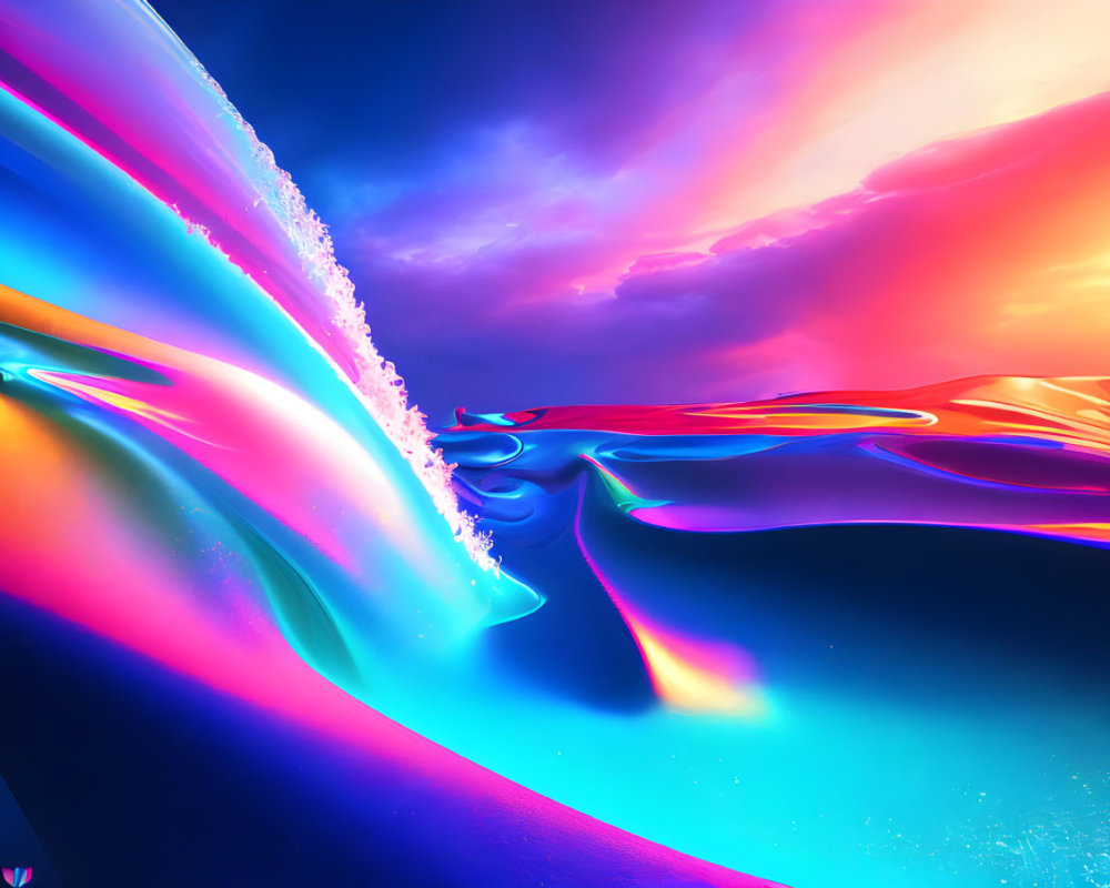 Colorful surreal landscape with neon liquids and glowing sky