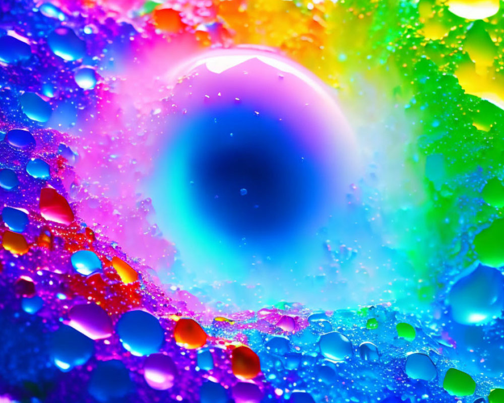 Colorful Abstract Image: Large Droplet Surrounded by Rainbow Hues