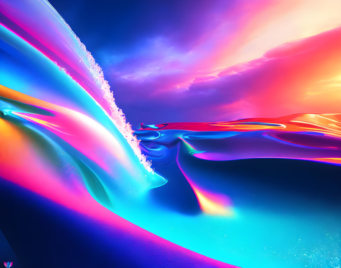 Colorful surreal landscape with neon liquids and glowing sky