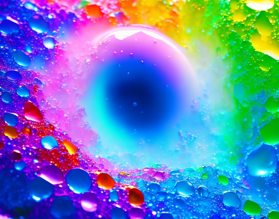 Colorful Abstract Image: Large Droplet Surrounded by Rainbow Hues