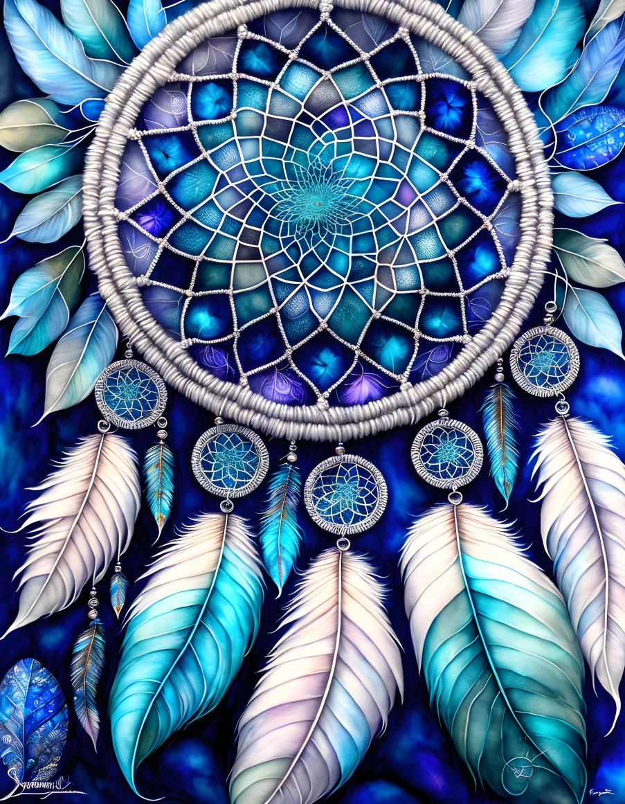 Colorful Dreamcatcher Artwork with Feathers and Intricate Design