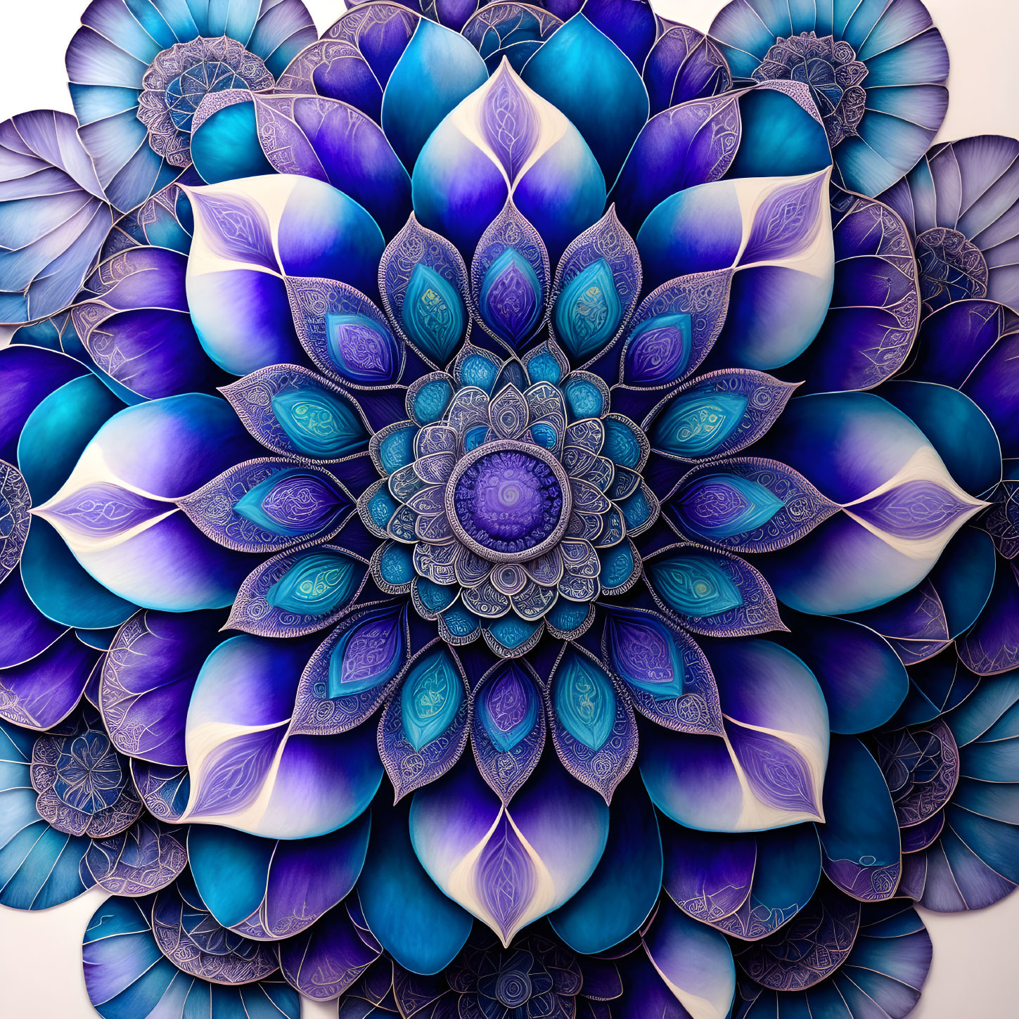 Intricate Blue and Purple Mandala with Petal-like Designs