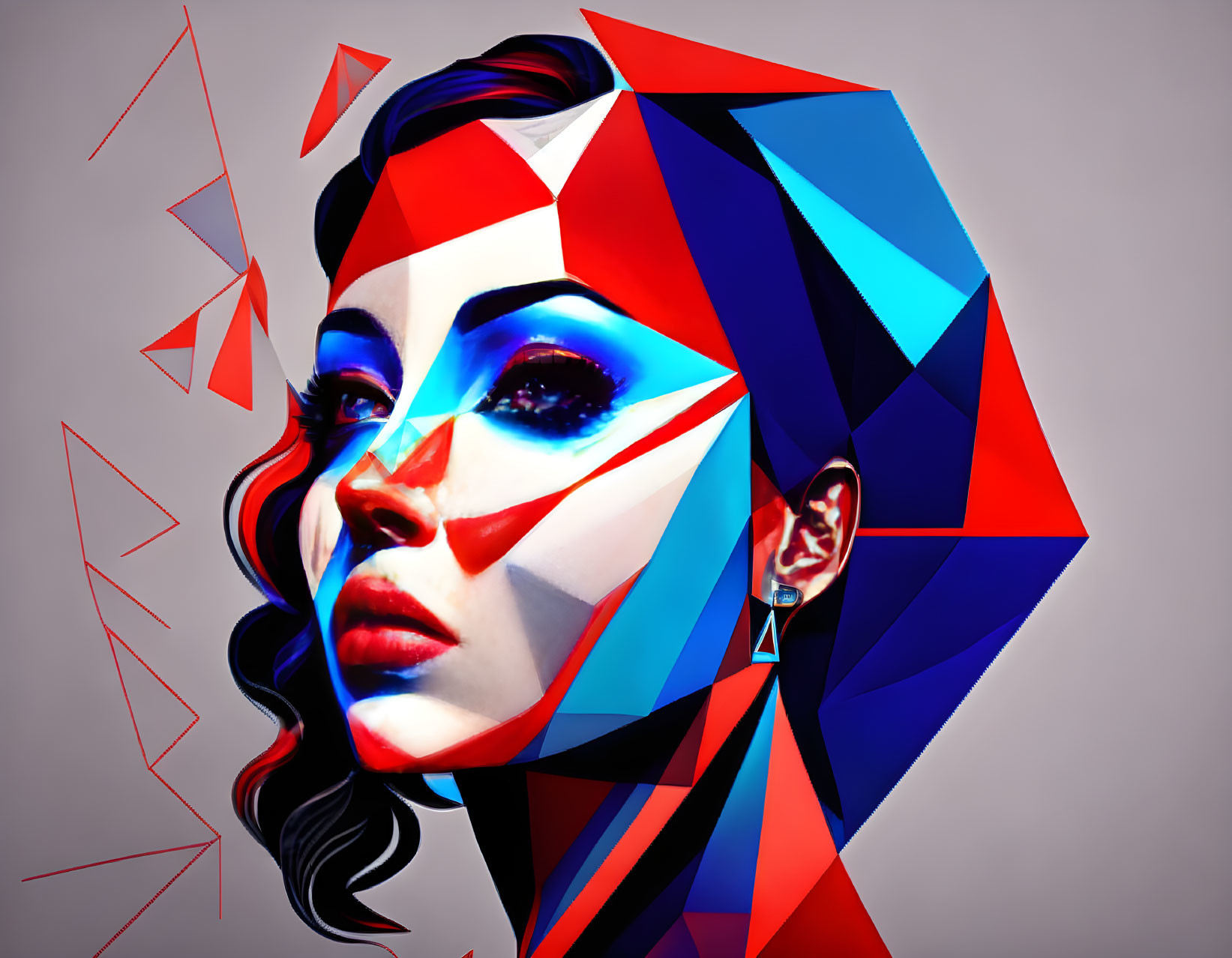 Geometric face digital artwork of a woman in bold colors