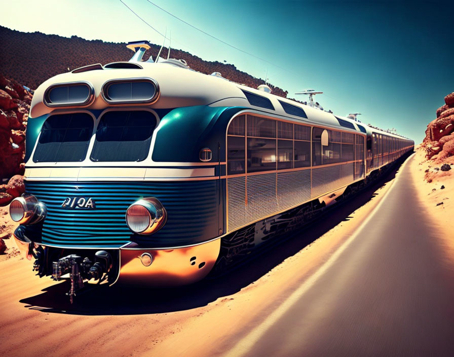 Vintage Diesel Train in Red Desert Landscape