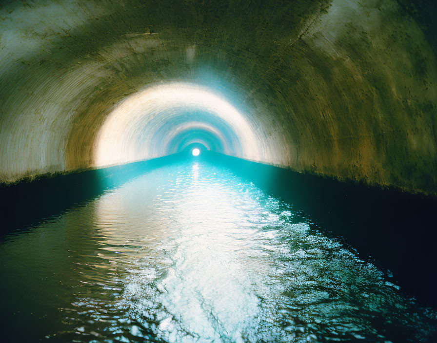 Sunlit Water Tunnel with Circular Exit Reflection