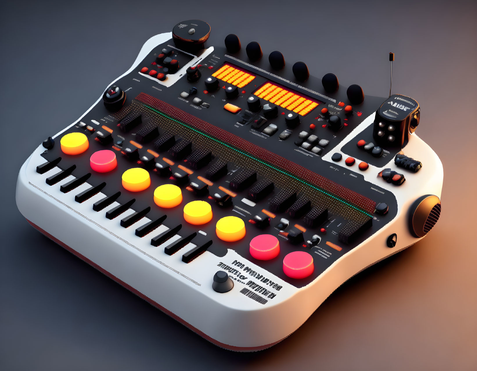 Modern Hybrid DJ Mixing Console with Knobs, Sliders, Colorful Pads, and Digital Displays