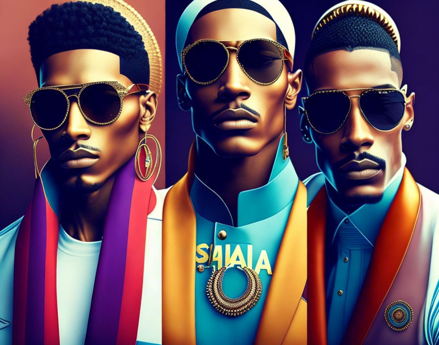 Stylized portraits of man with sunglasses and hoop earrings