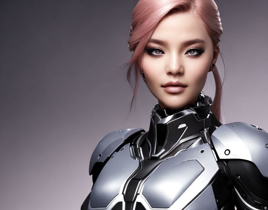 Female-Presenting Android in Pink Hair and Metallic Bodysuit