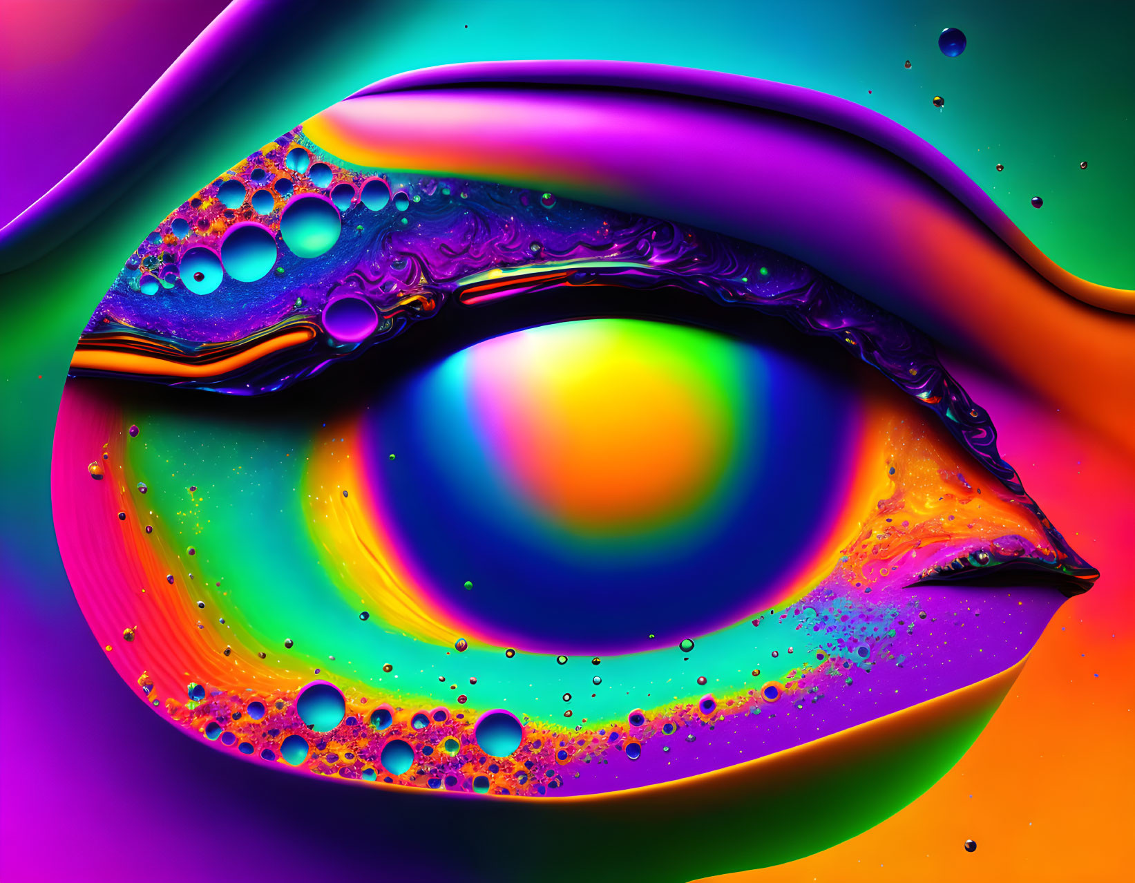 Colorful Abstract Art with Fluid Shapes and Bubble-like Details