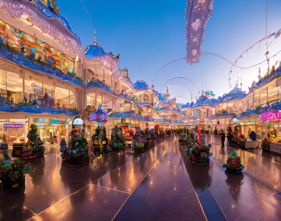 Indoor Market with Ornate Decorations and Festive Atmosphere