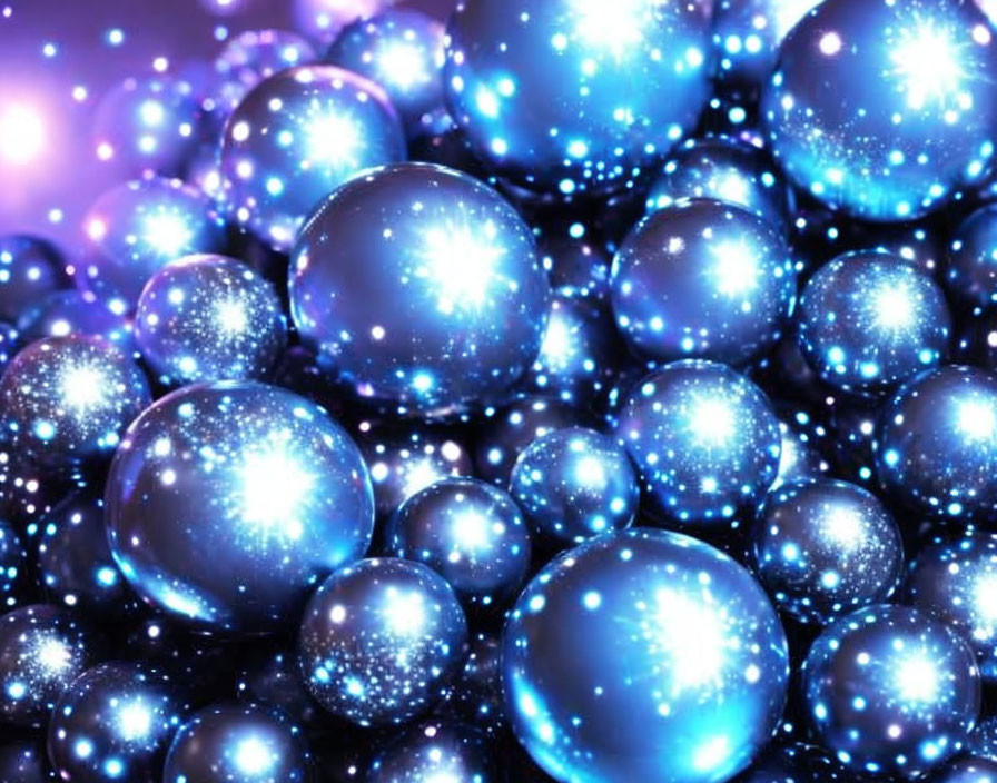 Shiny Blue Spheres with Sparkling Light Effects