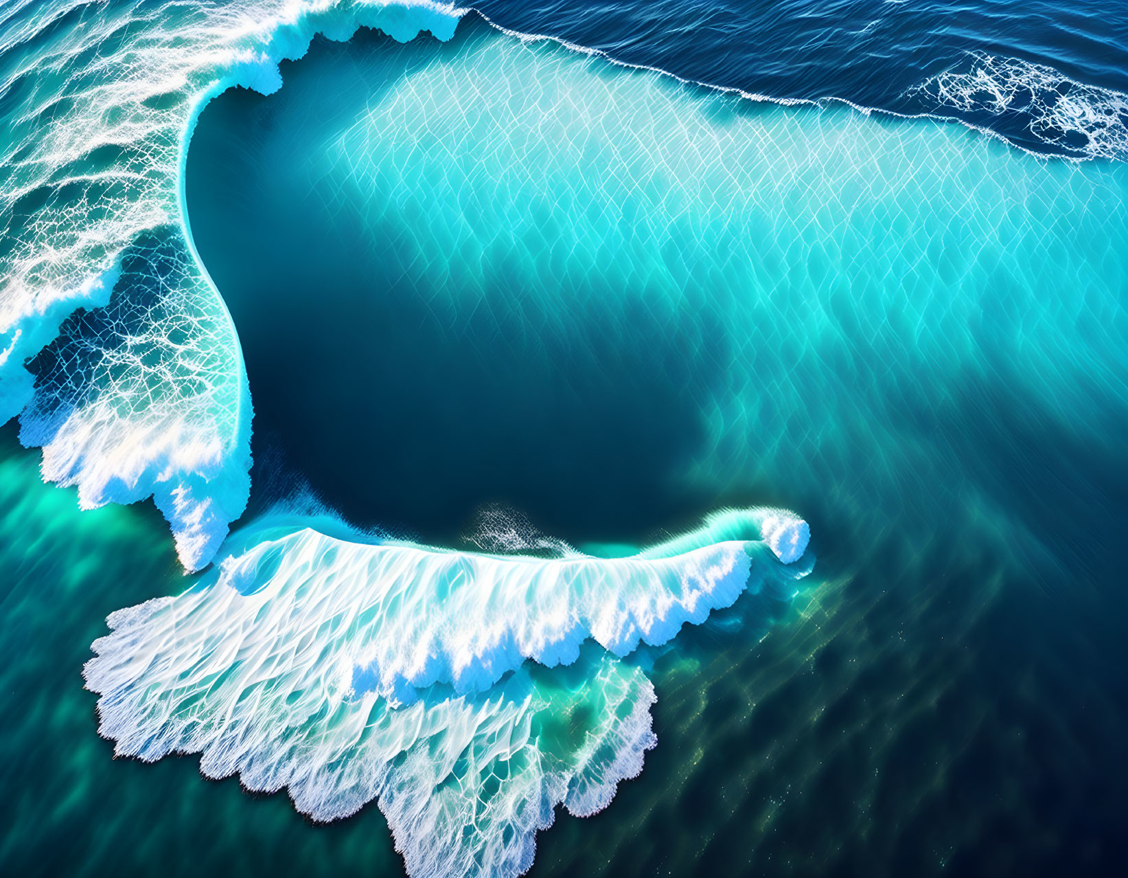 Deep Blue Sea with White Frothy Waves in Aerial View