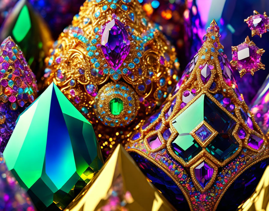 Intricate Gold Designs with Colorful Gemstones