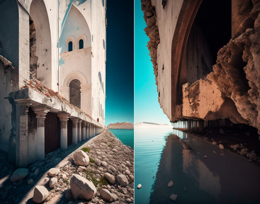 Diptych of Flooded Abandoned Building Views