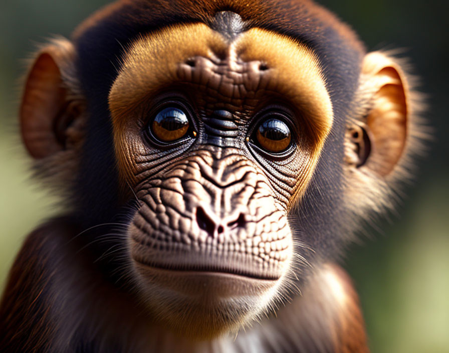 Detailed Close-Up Portrait of Young Monkey with Expressive Eyes and Fur