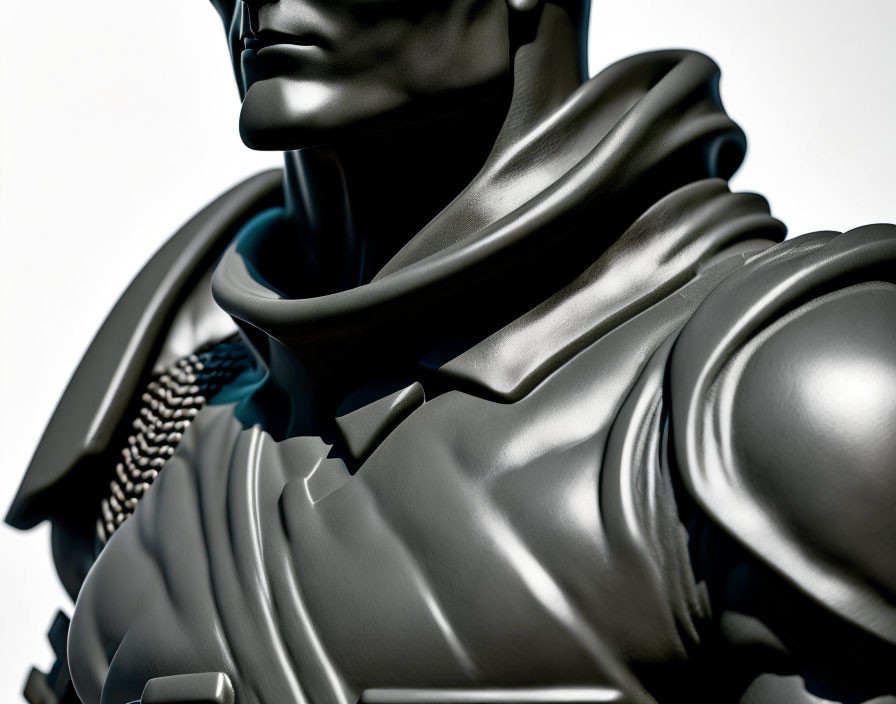 Detailed Gray-Toned Statue of Muscular Armored Figure