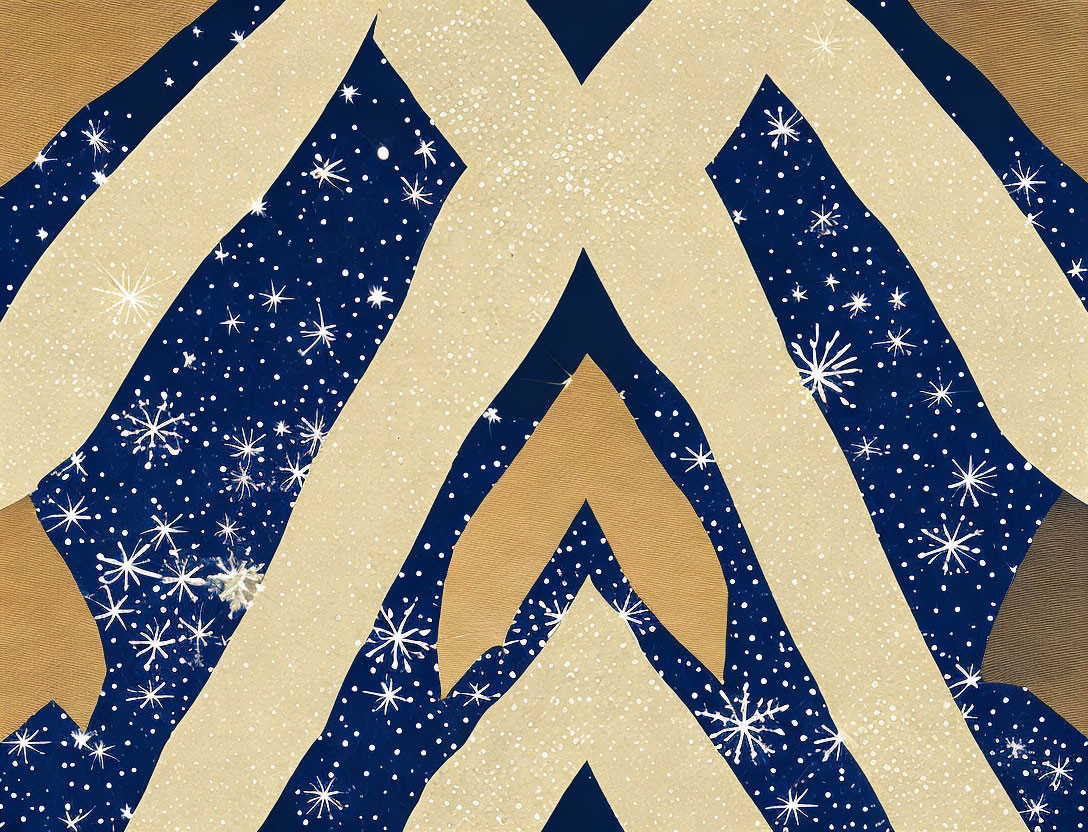 Blue and Gold Chevron Pattern with Snowflakes and Dots for Festive Design