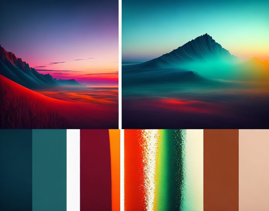 Surreal Landscapes with Vibrant Color Gradients and Palette Strips