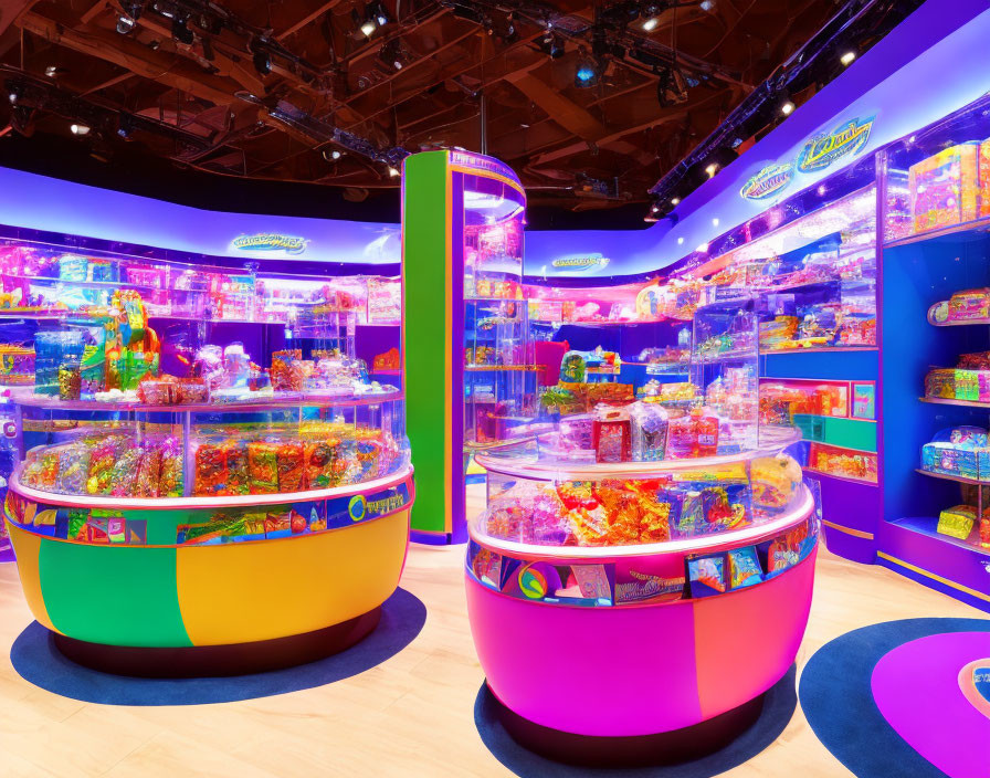 Colorful Candy Store with Assorted Candies and Playful Interior