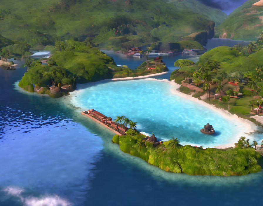 Scenic Tropical Lagoon with Turquoise Waters & Wooden Docks