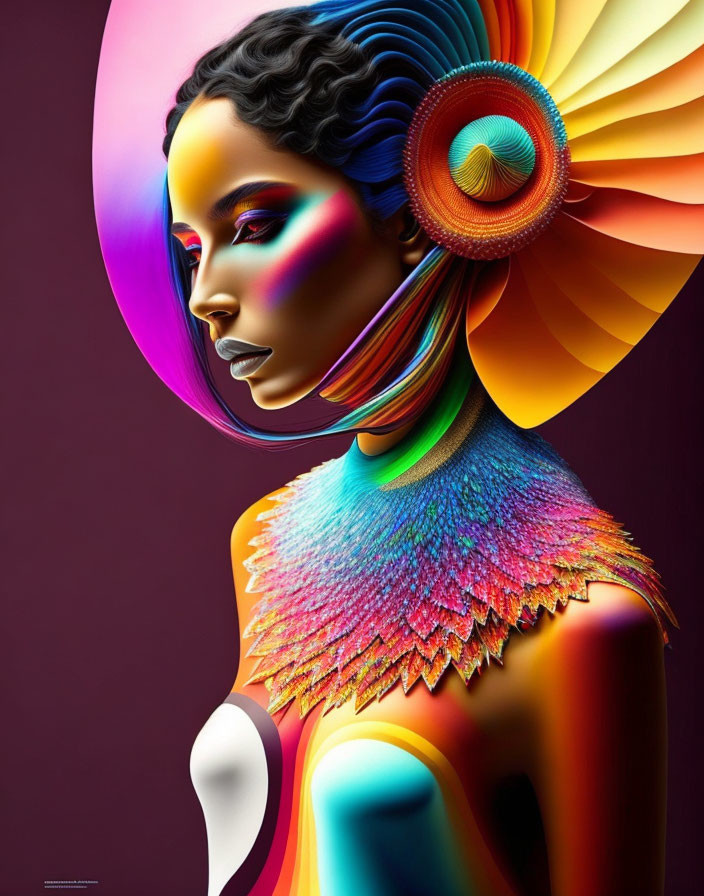 Colorful abstract digital artwork of a woman with spiral design and vibrant hues