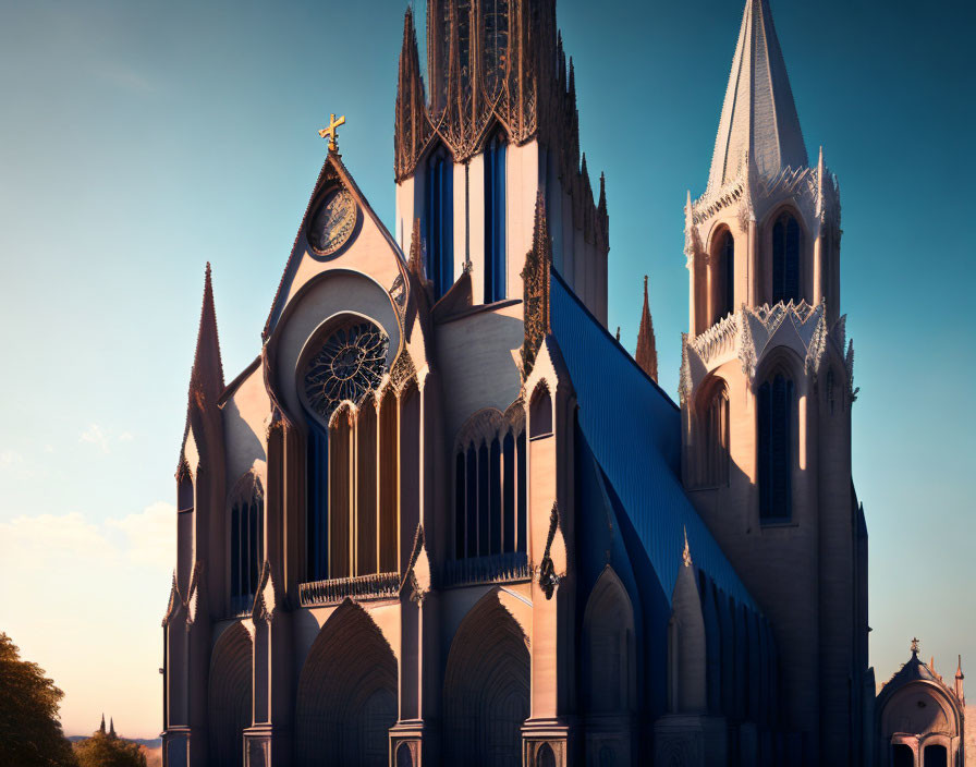 Gothic Cathedral with Pointed Arches and Stained Glass Window