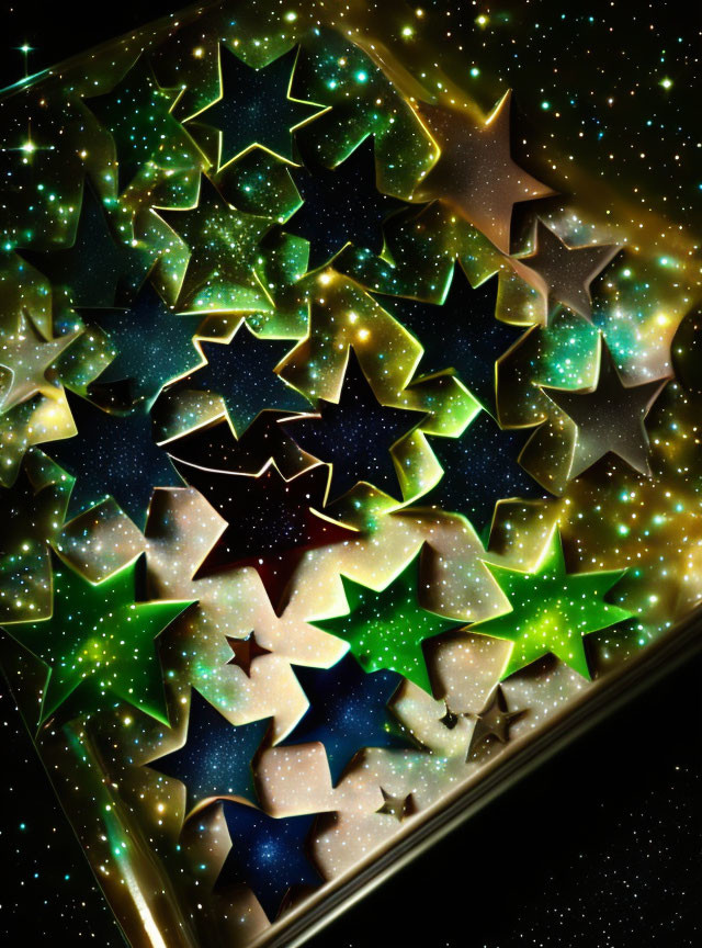 Abstract Composition with Layered Star Shapes on Cosmic Background