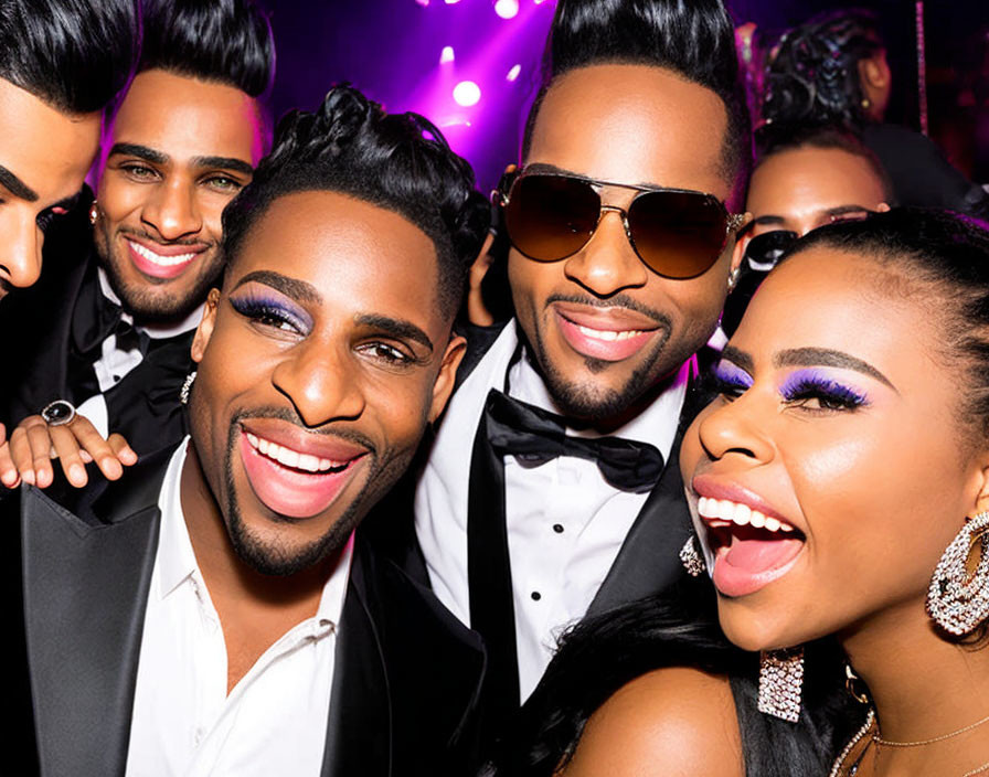 Elegant group taking selfie at vibrant party