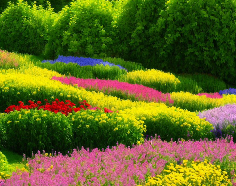 Colorful Flower Garden with Red, Pink, Yellow, and Purple Blooms