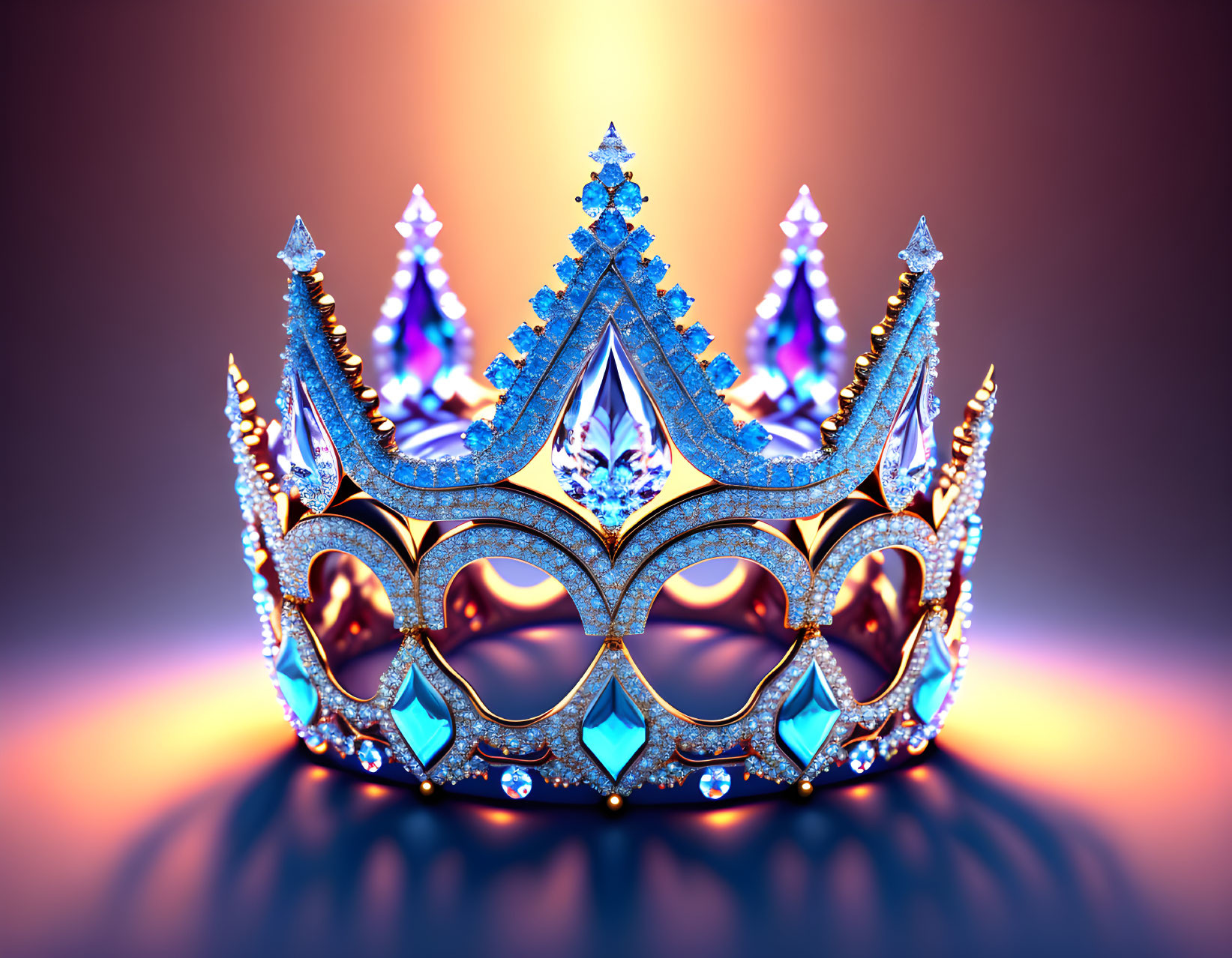 Blue Gemstone Ornate Crown on Purple Backdrop