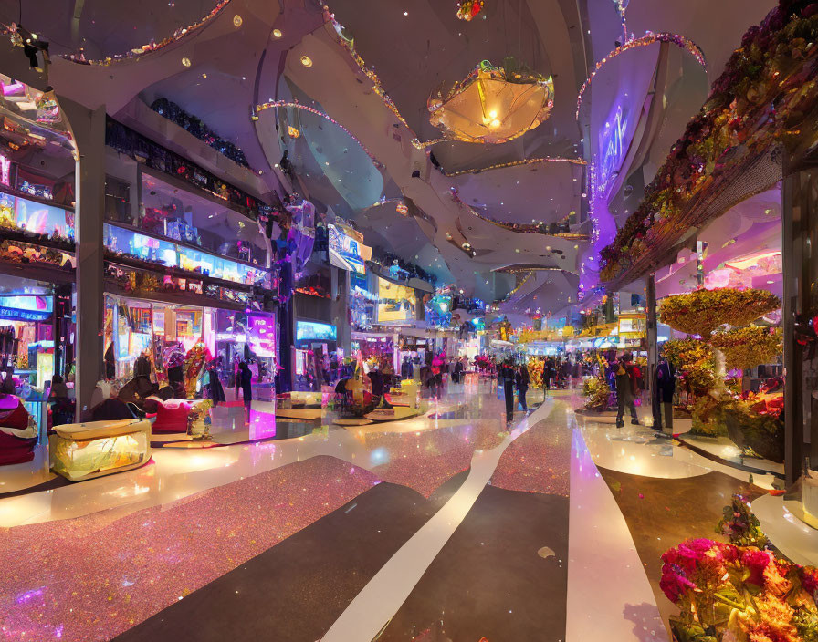 Indoor Shopping Center with Festive Holiday Decorations