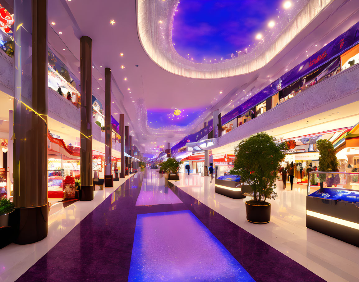 Modern Shopping Mall Interior with Gleaming Floors and Bright Lighting