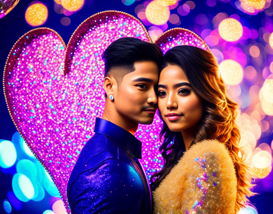 Colorful Bokeh Lights Surrounding Romantic Couple