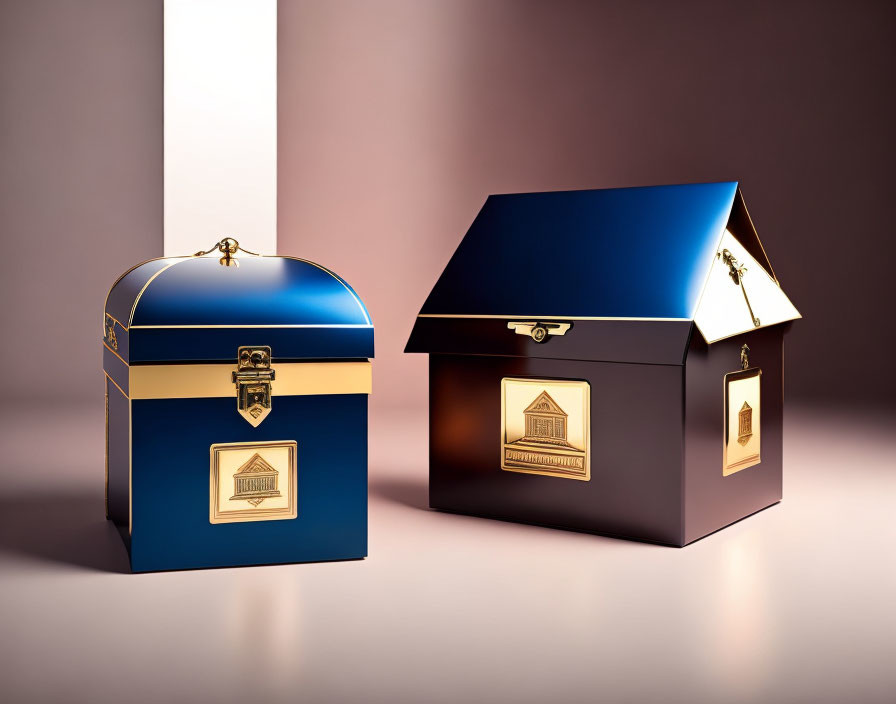 Luxury House-Shaped Containers with Golden Accents on Gradient Background