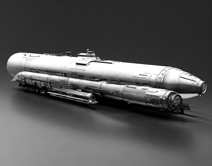 Detailed 3D Model of Futuristic Submarine on Gray Background