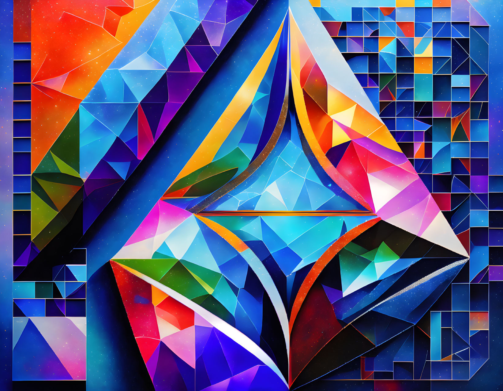 Colorful abstract geometric artwork with dynamic multi-dimensional pattern