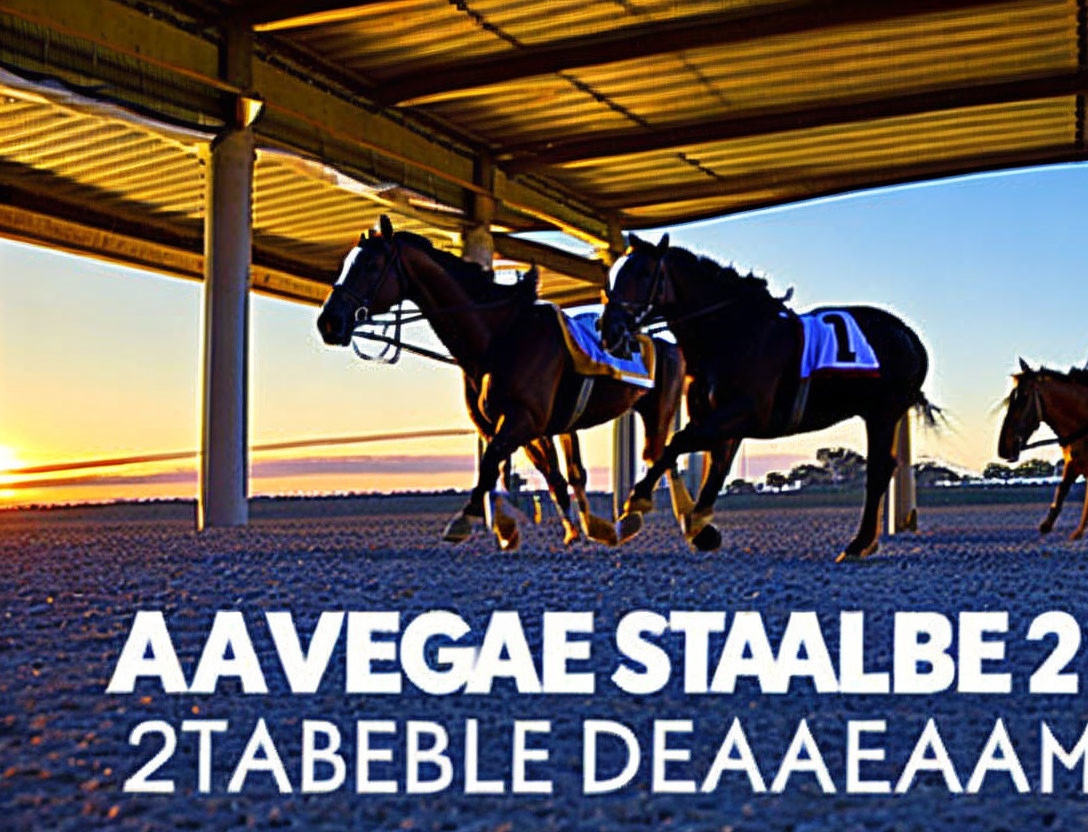 Racehorses Training in Covered Enclosure at Sunrise