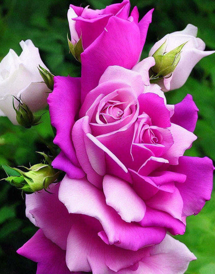 Pink and White Rose Bouquet with Green Leaves