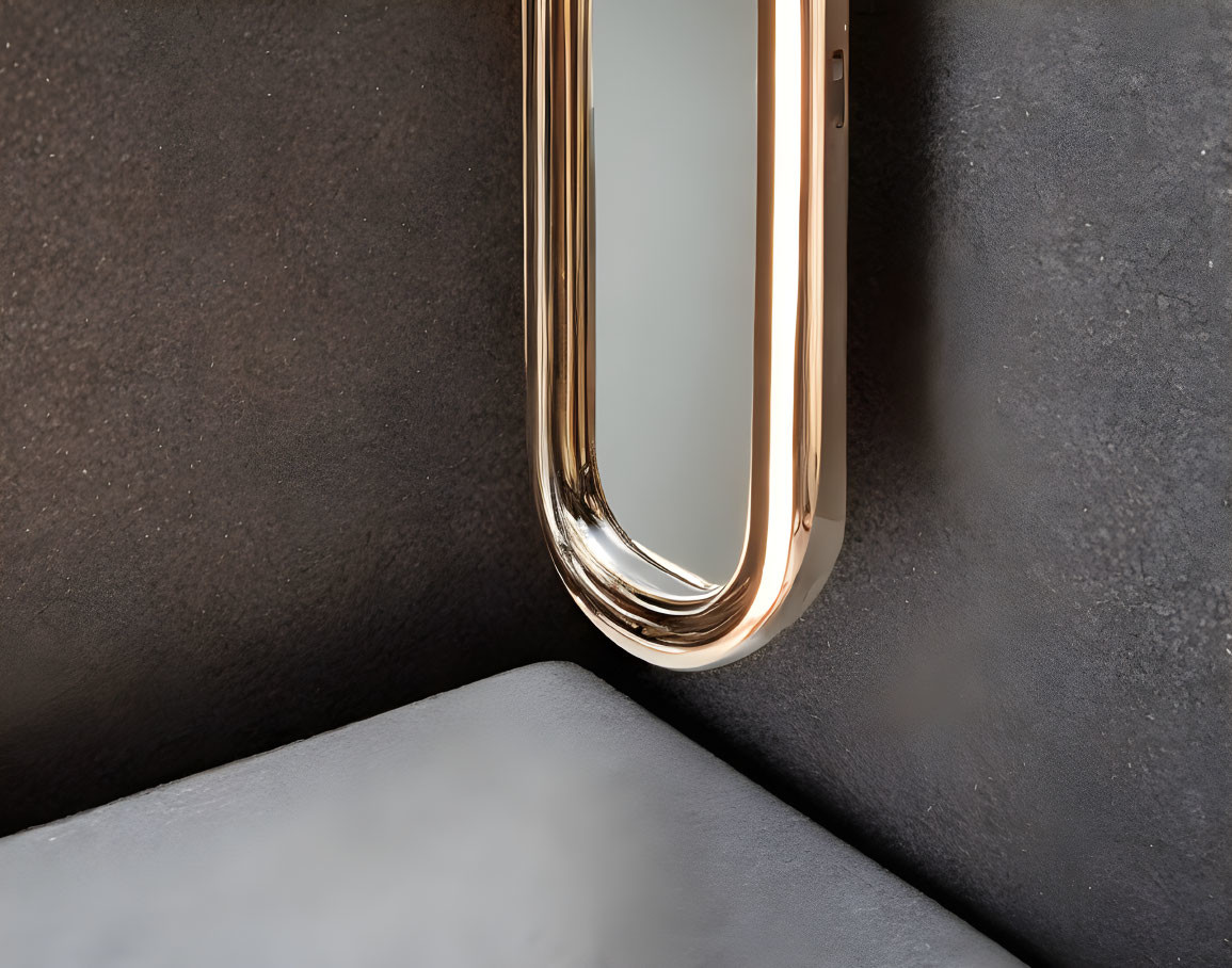 Gold-Framed Oblong Mirror on Dark Textured Wall