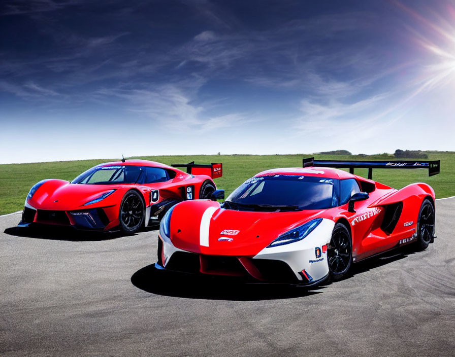 Red and Blue Racing Cars on Asphalt Track under Clear Blue Sky