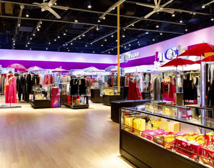 Boutique Interior with Vibrant Clothing Displays and Colorful Decor