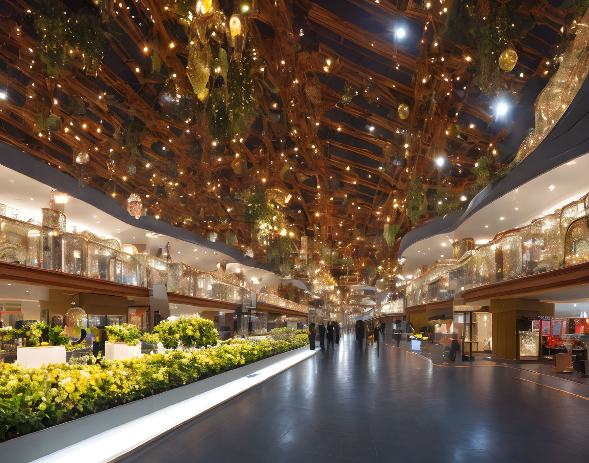 Luxurious Christmas Decorations in Modern Shopping Mall