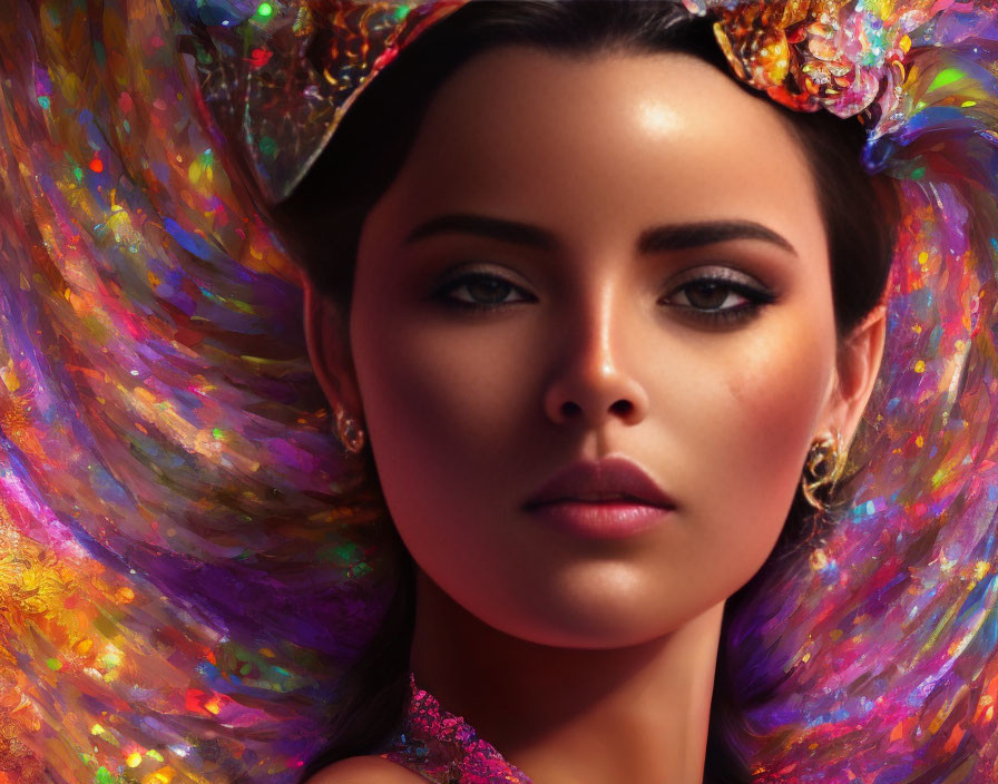 Colorful Abstract Headdress on Woman with Striking Makeup