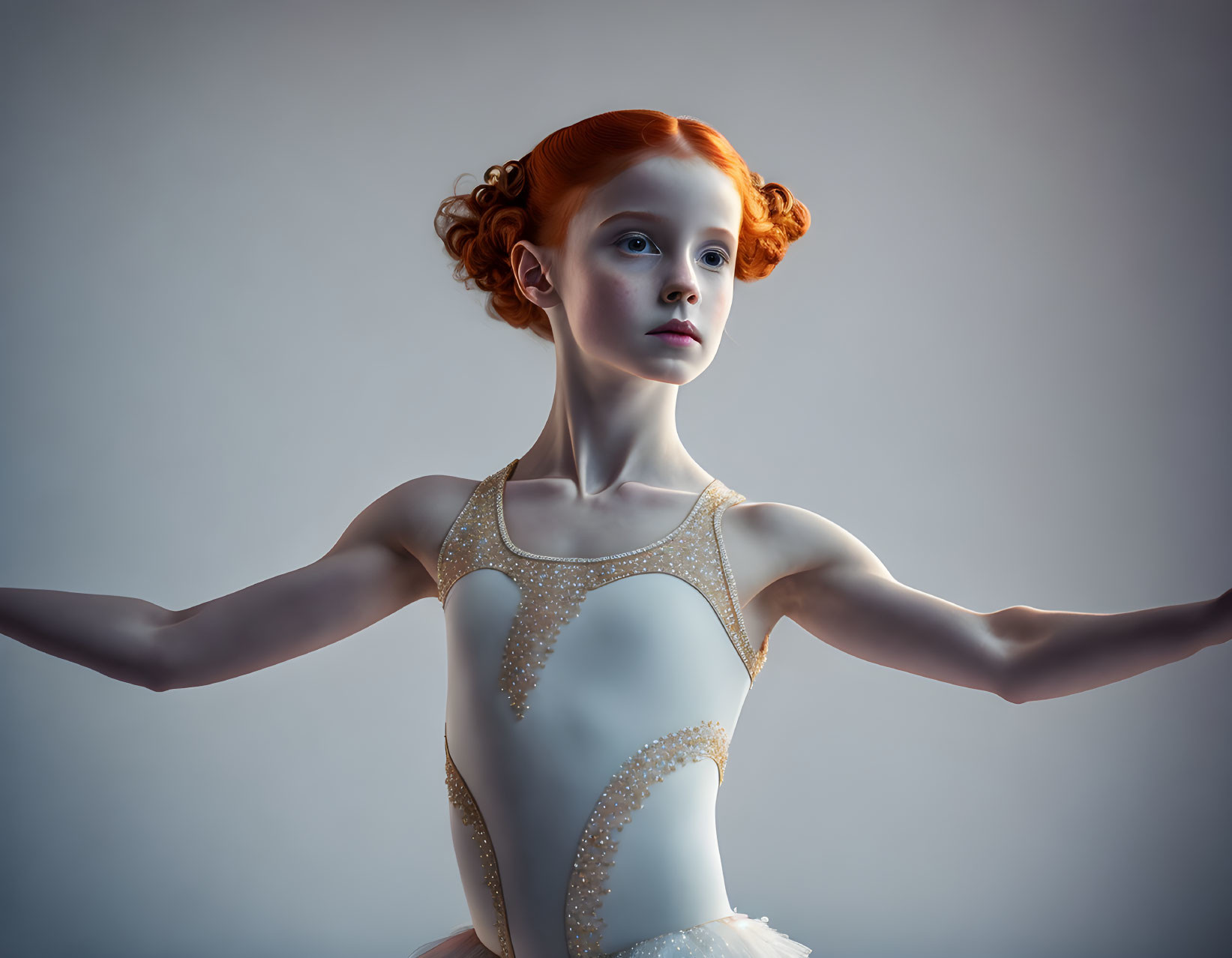 Red-Haired Dancer in Embellished Bodysuit and Updo