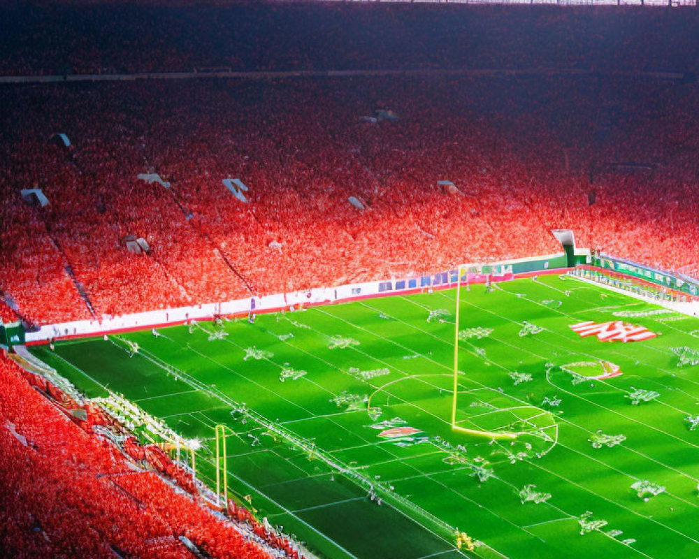 Nighttime American Football Game with Vibrant Red Crowd and Bright Field Illumination