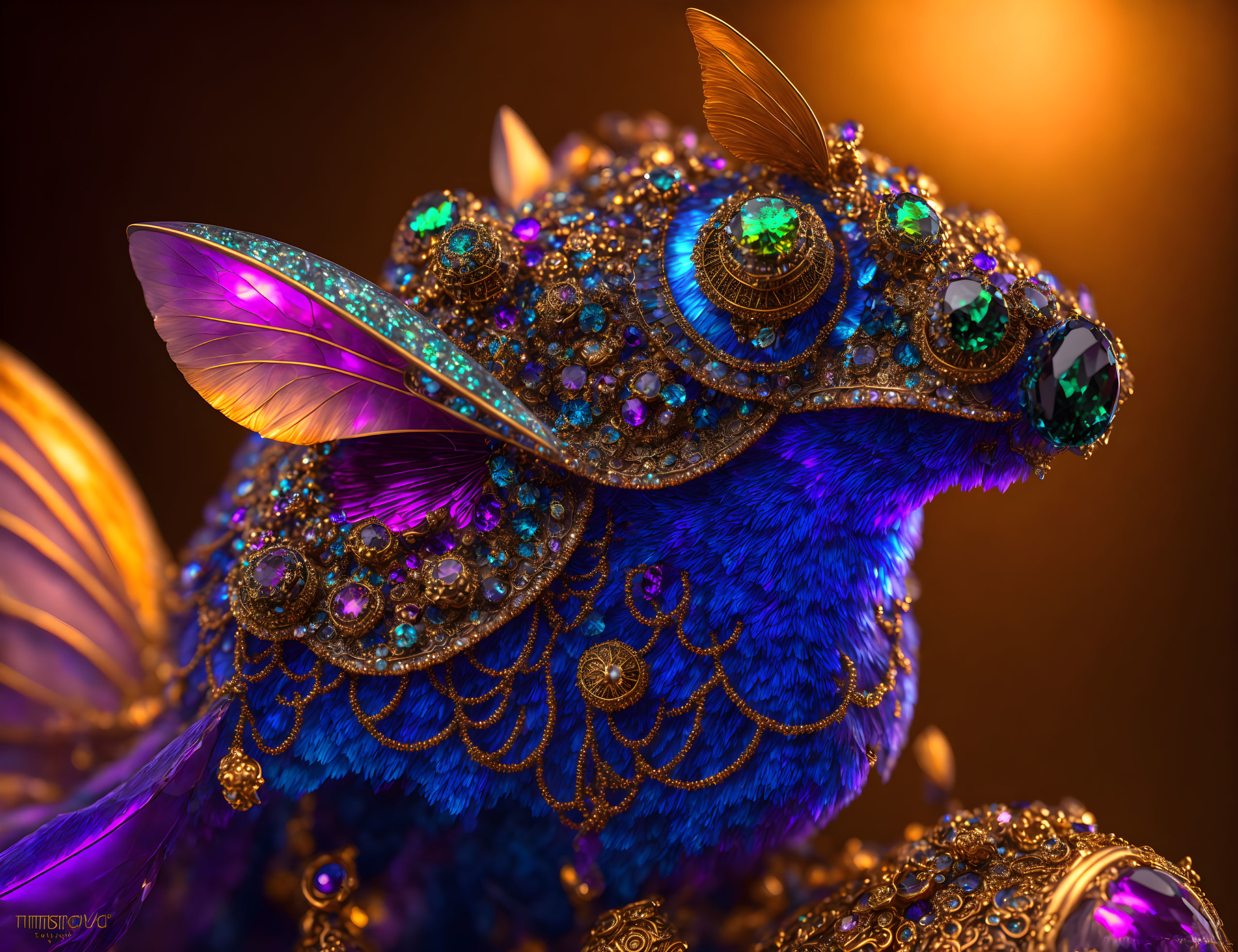 Colorful Ornate Bird Sculpture with Intricate Patterns and Jewels